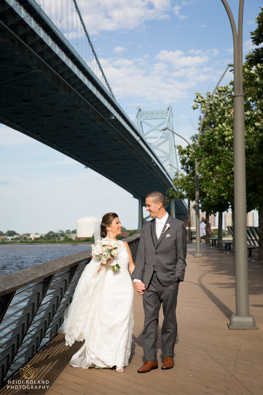 Delaware River waterfront wedding photo bride and groom