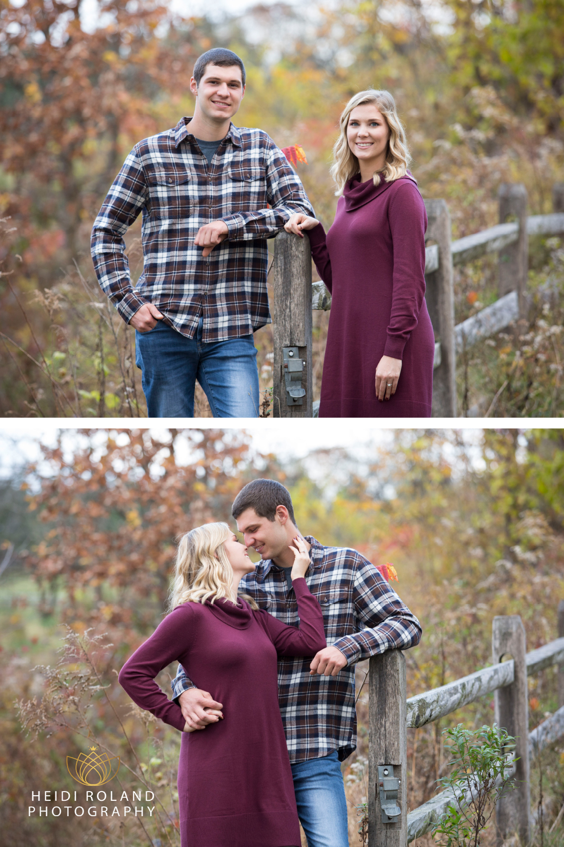 Fall Couples photos by fence Heidi Roland Photography