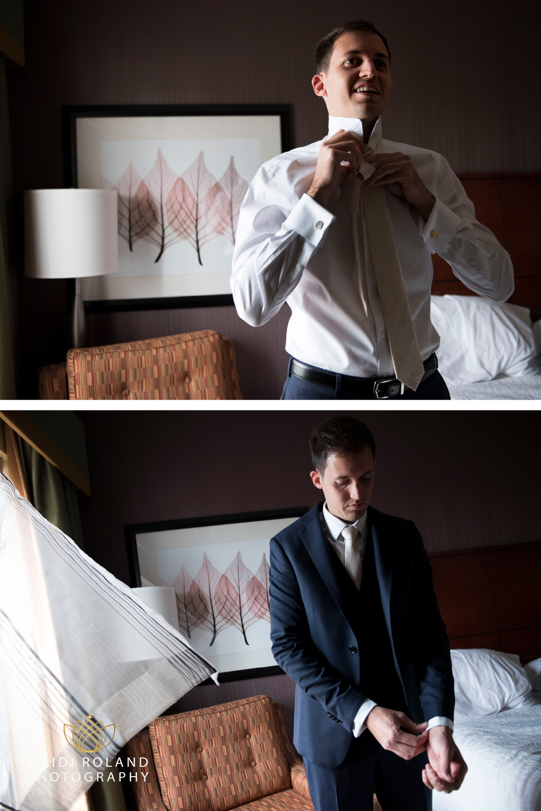 groom getting ready in hotel