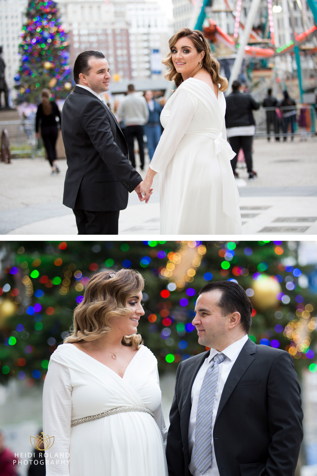 Holiday wedding photos outside Philadelphia City Hall