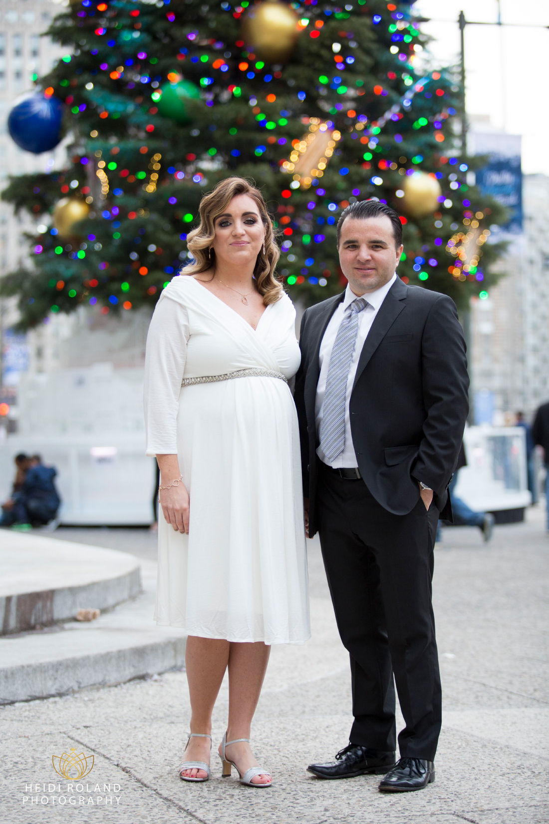 Christmas wedding photos outside Philadelphia City Hall