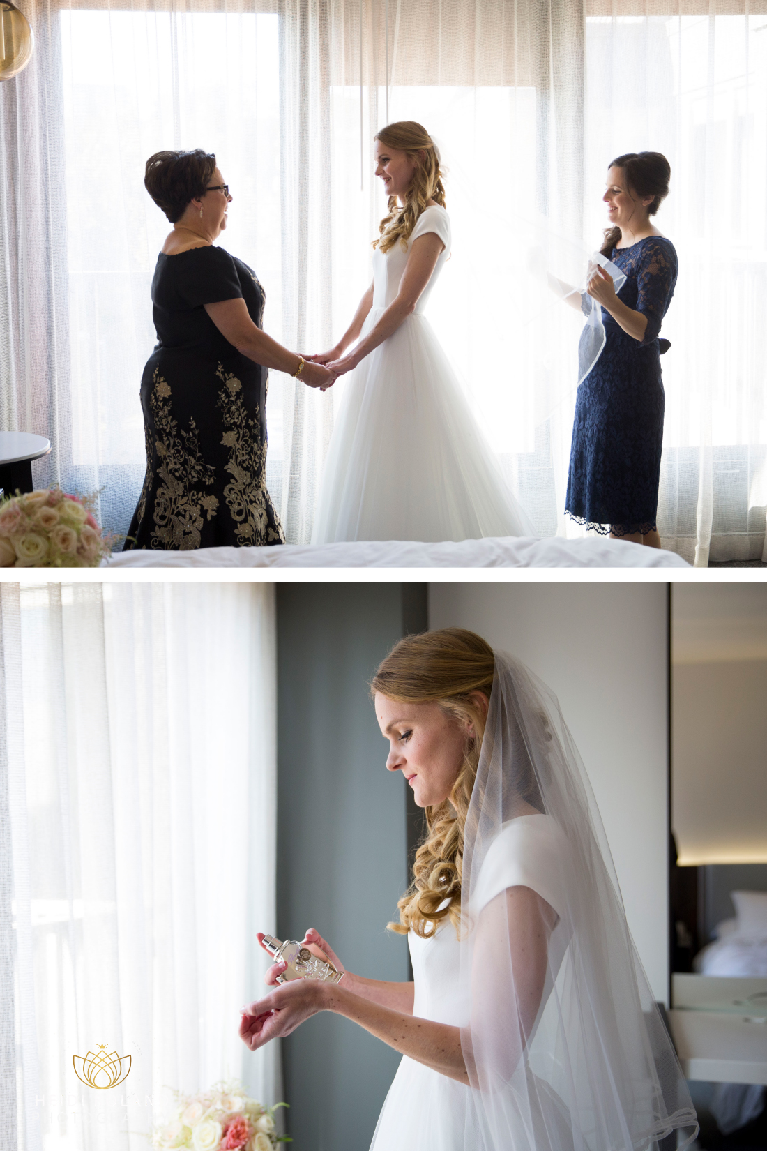 bride with mother and sister at Marriott Old City Philadelphia