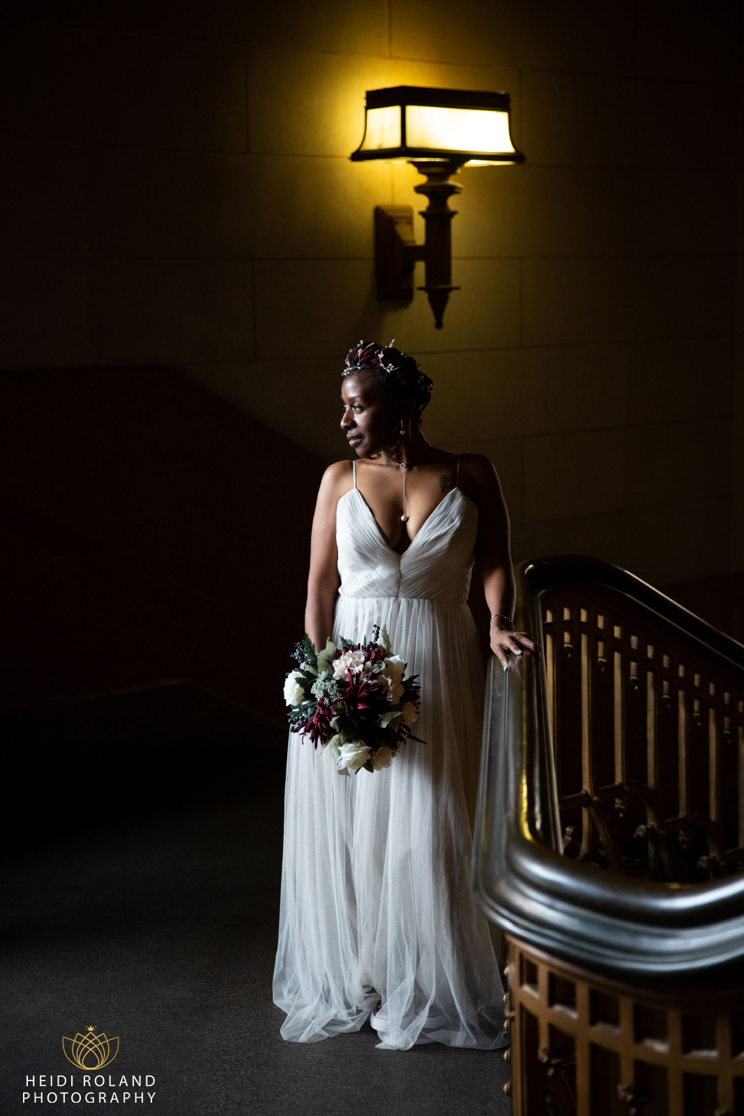 Bride in Philadelphia City Hall staircase