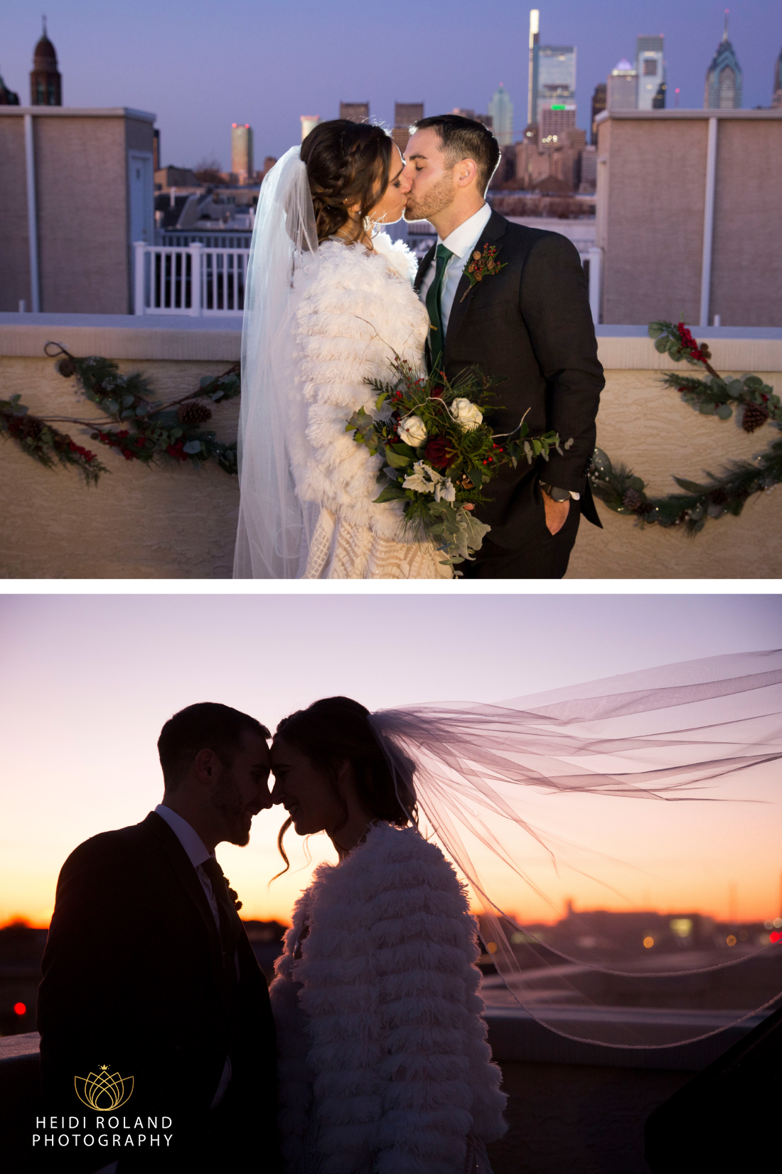 rooftop sunset photos Philadelphia bride and groom