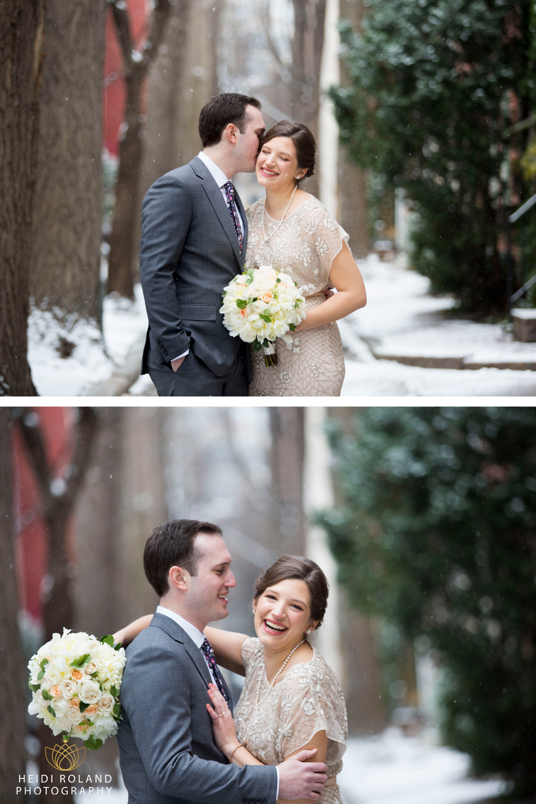 first look wedding photos outside in the Philadelphia winter