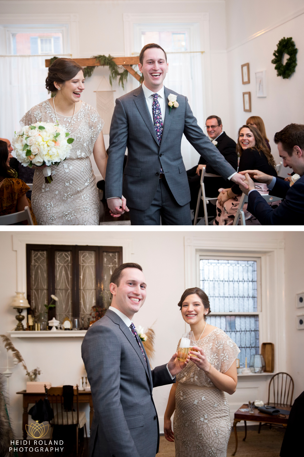 Bride and Groom Champagne Toast at Vaux Wedding Chapel