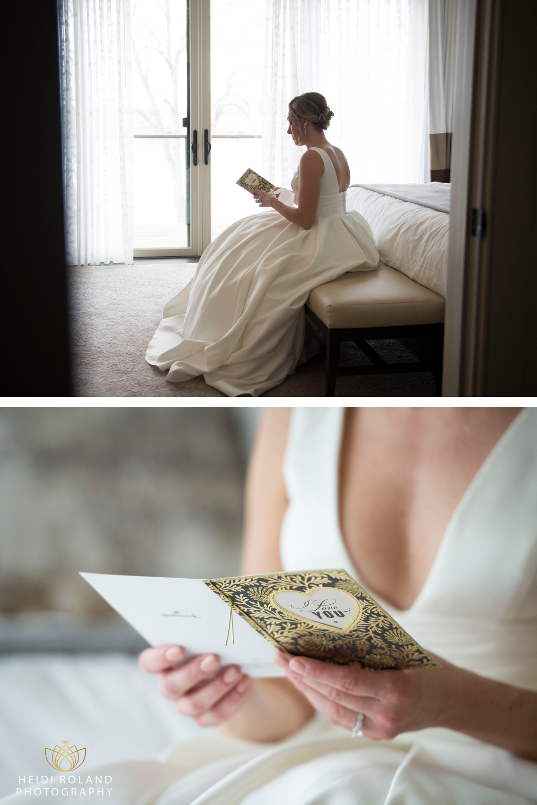 bride reading card in New hope PA