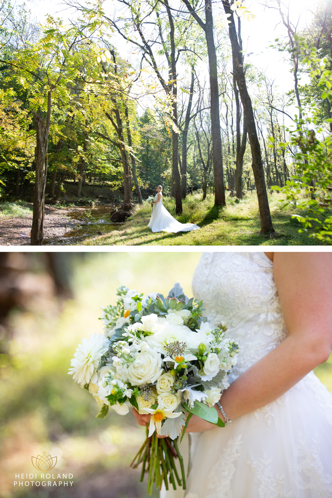 bridal photos wedding bouquet in the summer woods