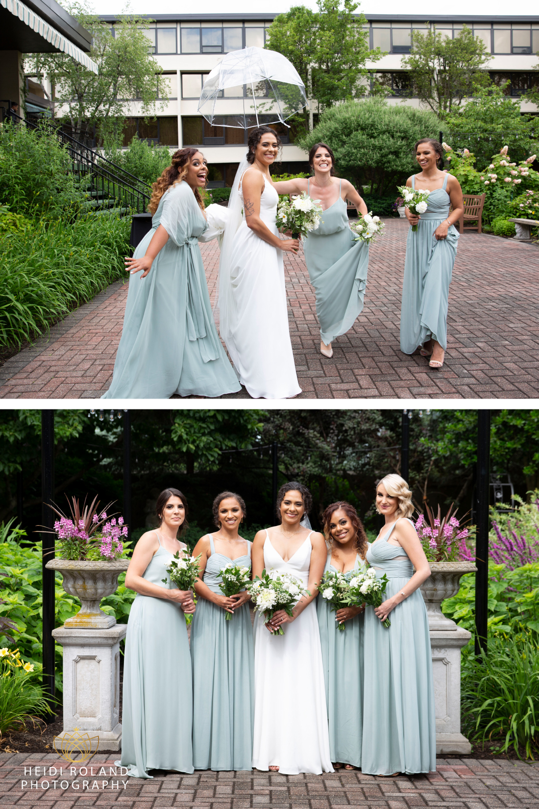 bridesmaids sea foam green dresses at Radnor hotel