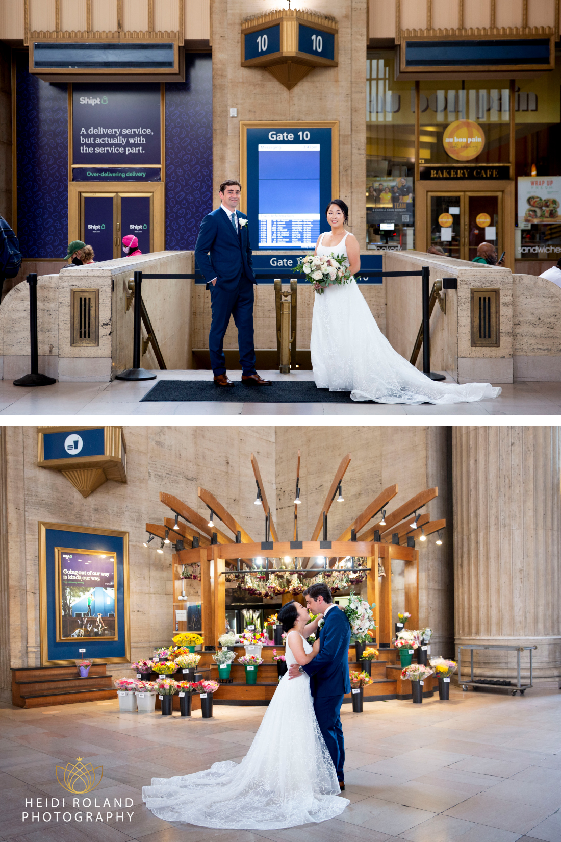 30th street train station Philadelphia wedding photos at flower stand