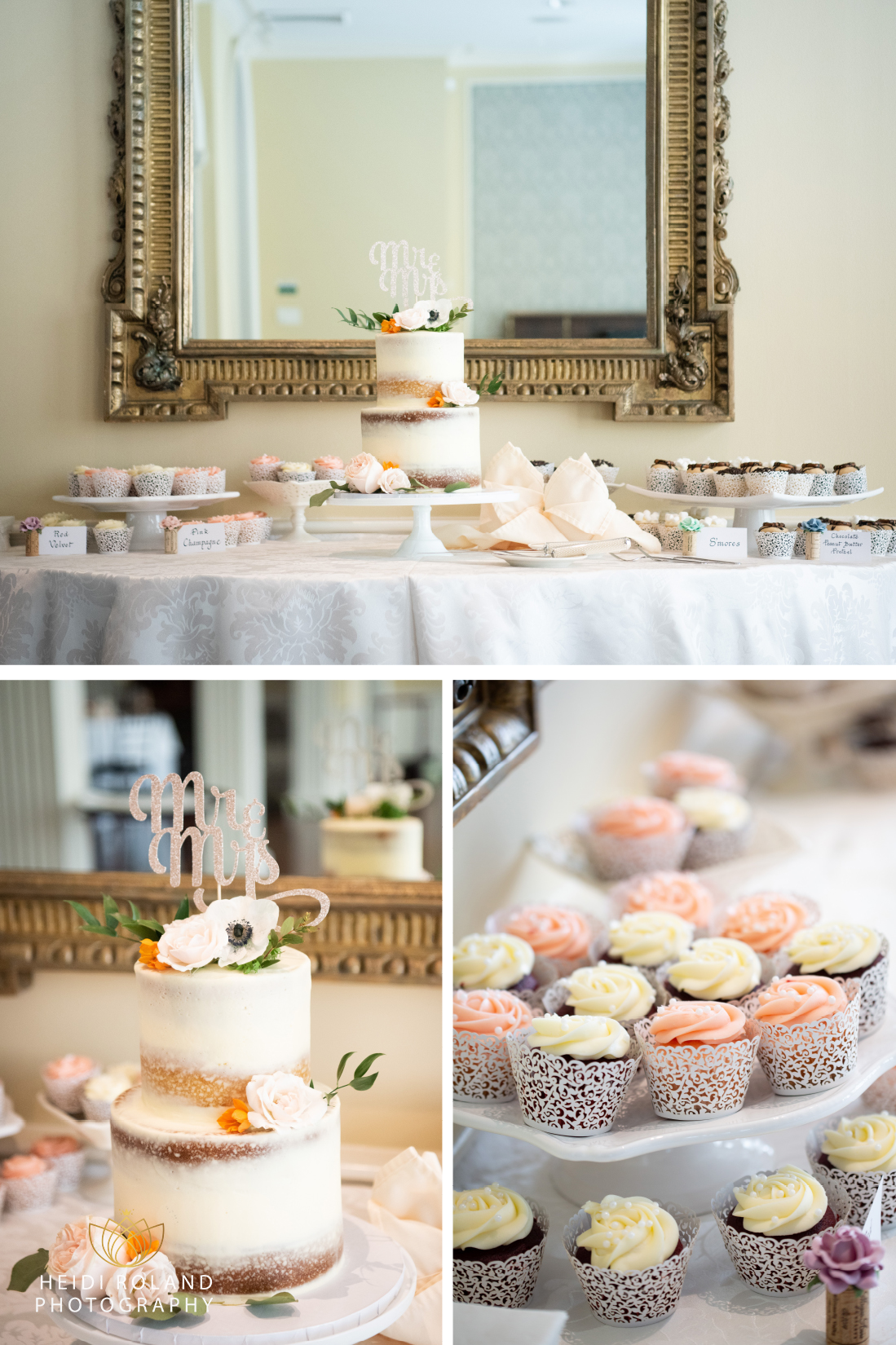 Cake and cupcake table for wedding