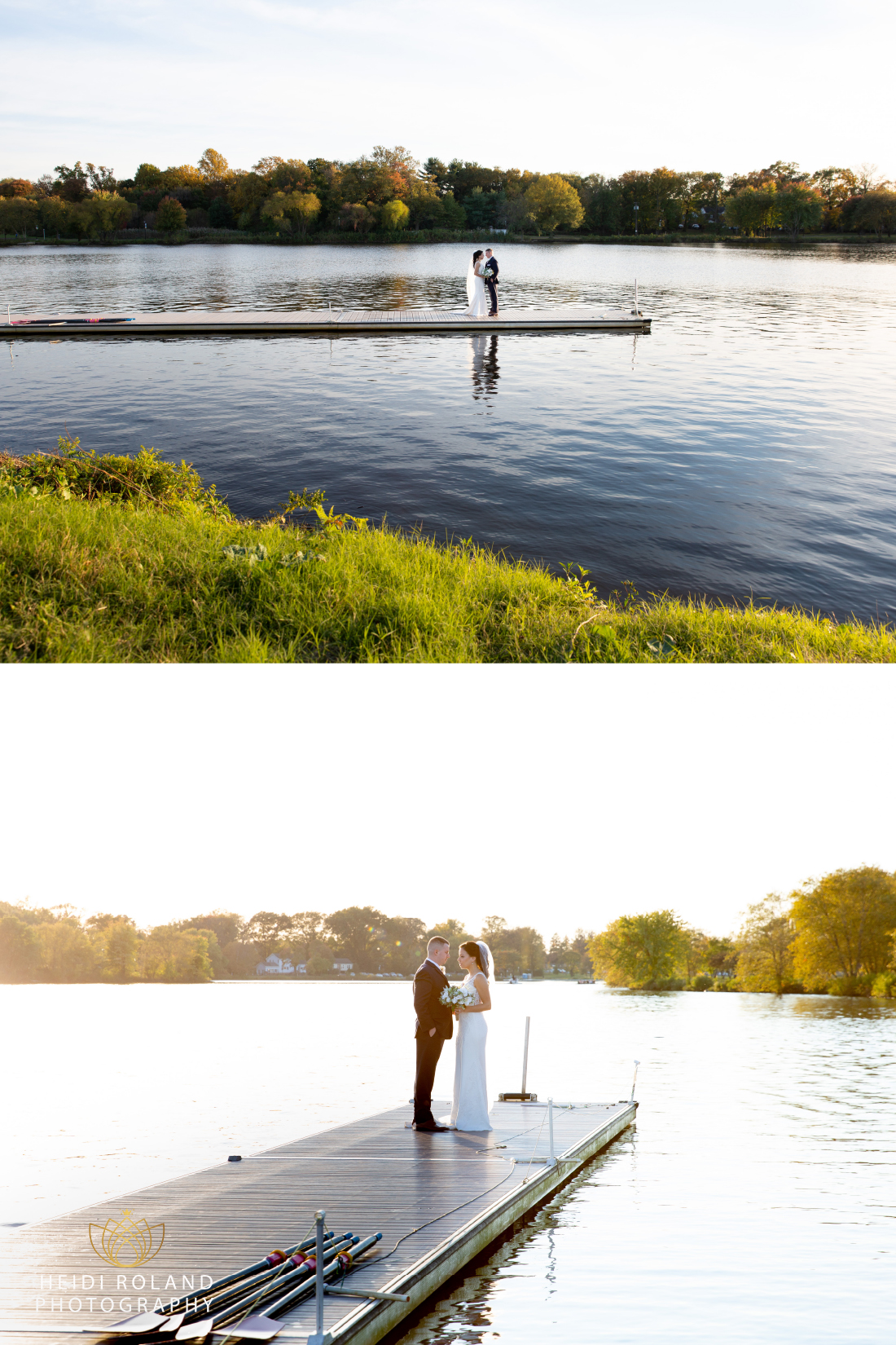 Fall bride and groom Photos at Camden County Boathouse dock
