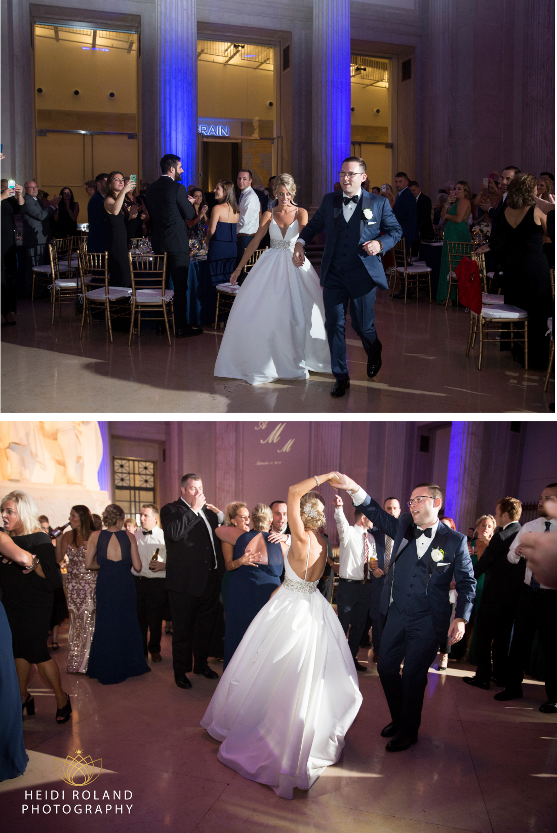bride and groom announced into their reception at Franklin Institute Museum Philadelphia