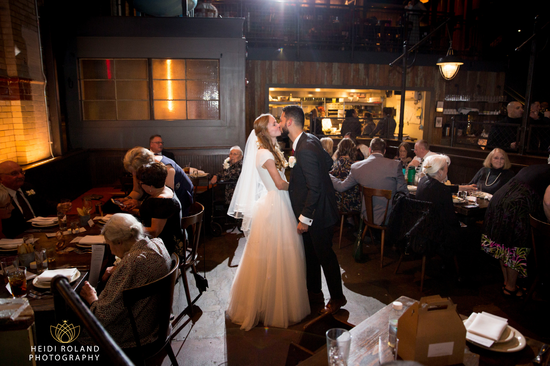 bride and groom kissing at la Peg Philadelphia