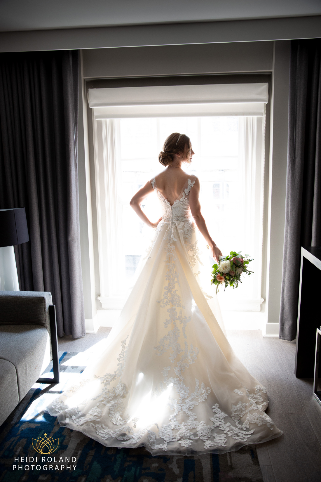 Bride at Le Meridien Hotel Philadelphia in window