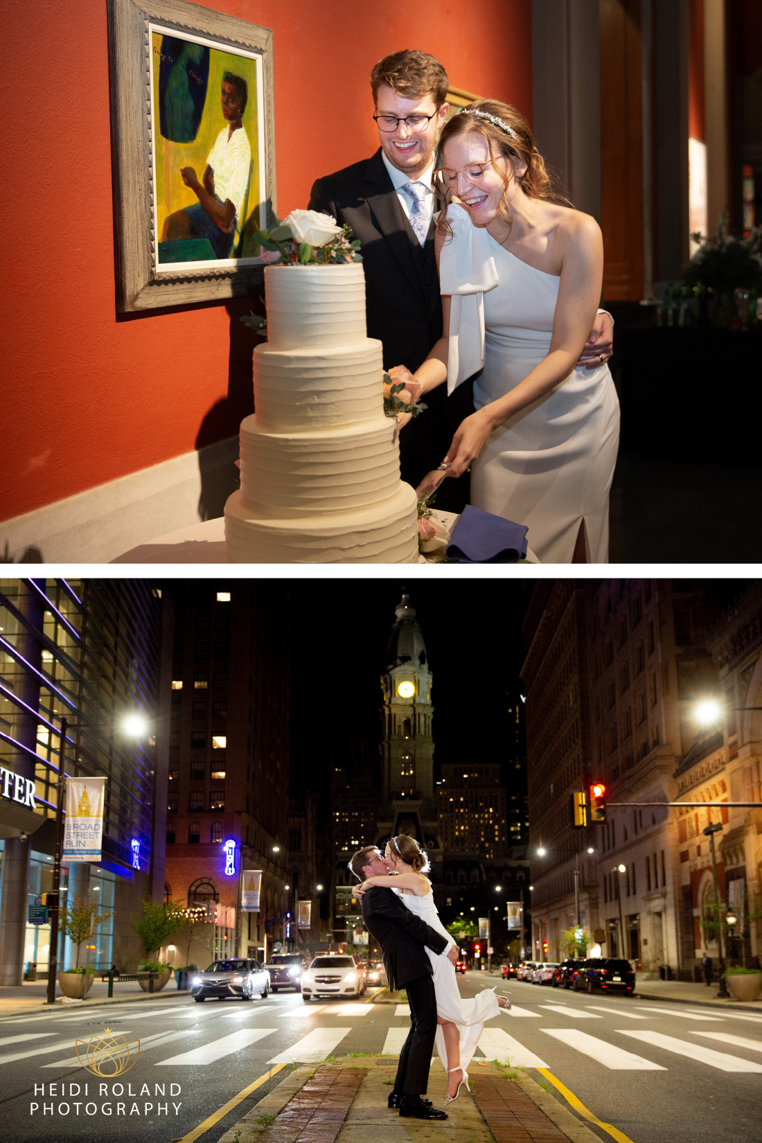 bride and groom cutting wedding cake at PAFA Museum Wedding Philadelphia