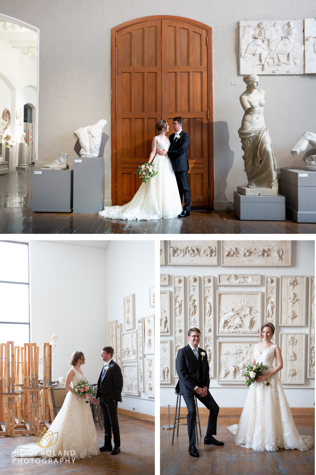 Pennsylvania Academy of the Fine Arts cast room bride and groom photos