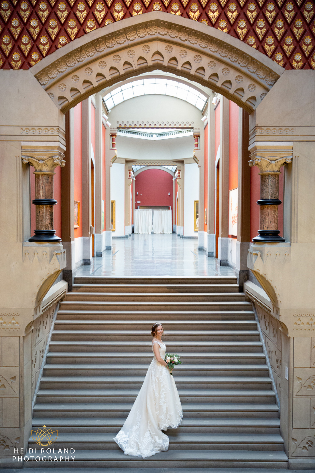 bride on stairs at Pennsylvania Academy of the Fine Arts - PAFA Philadelphia