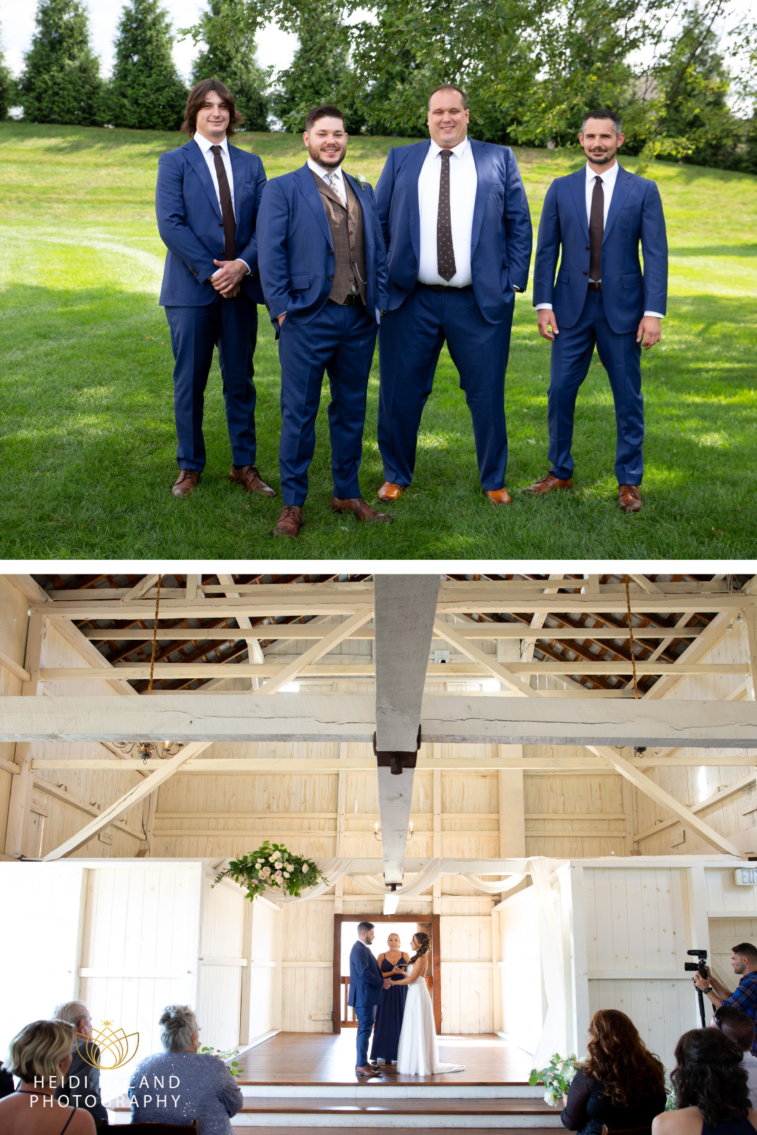 groomsmen in blue suits at Lancaster barn wedding