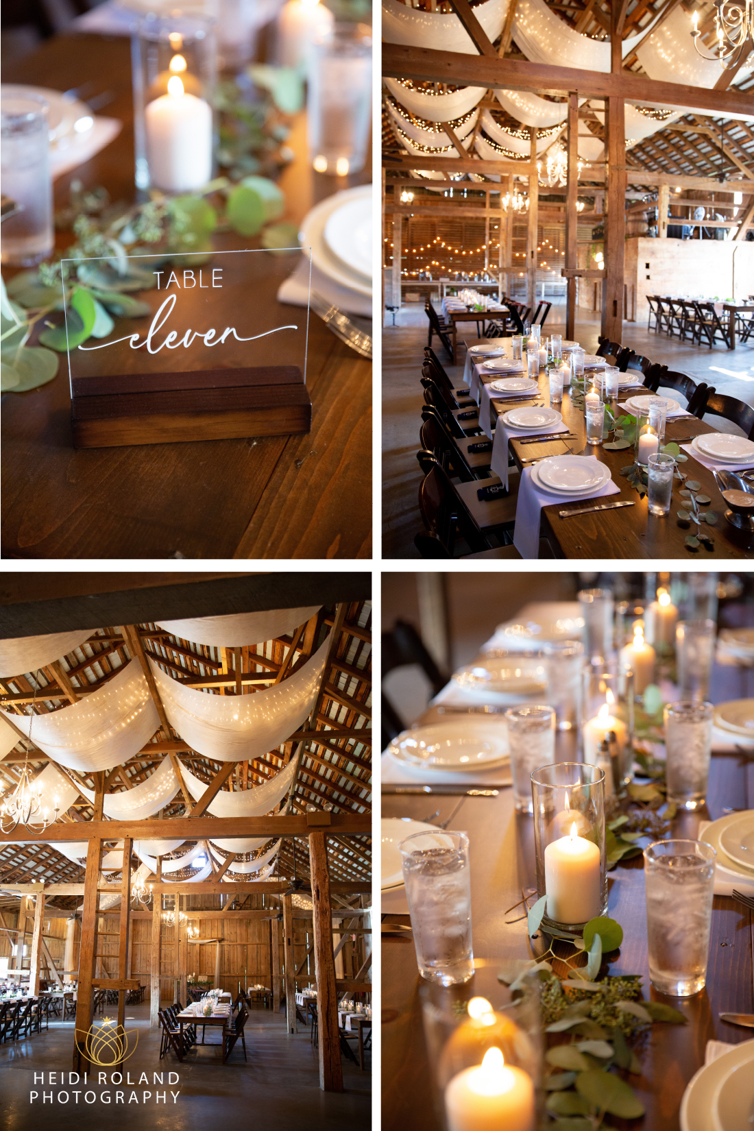 Stoltzfus homestead rustic barn reception details, candles and table numbers