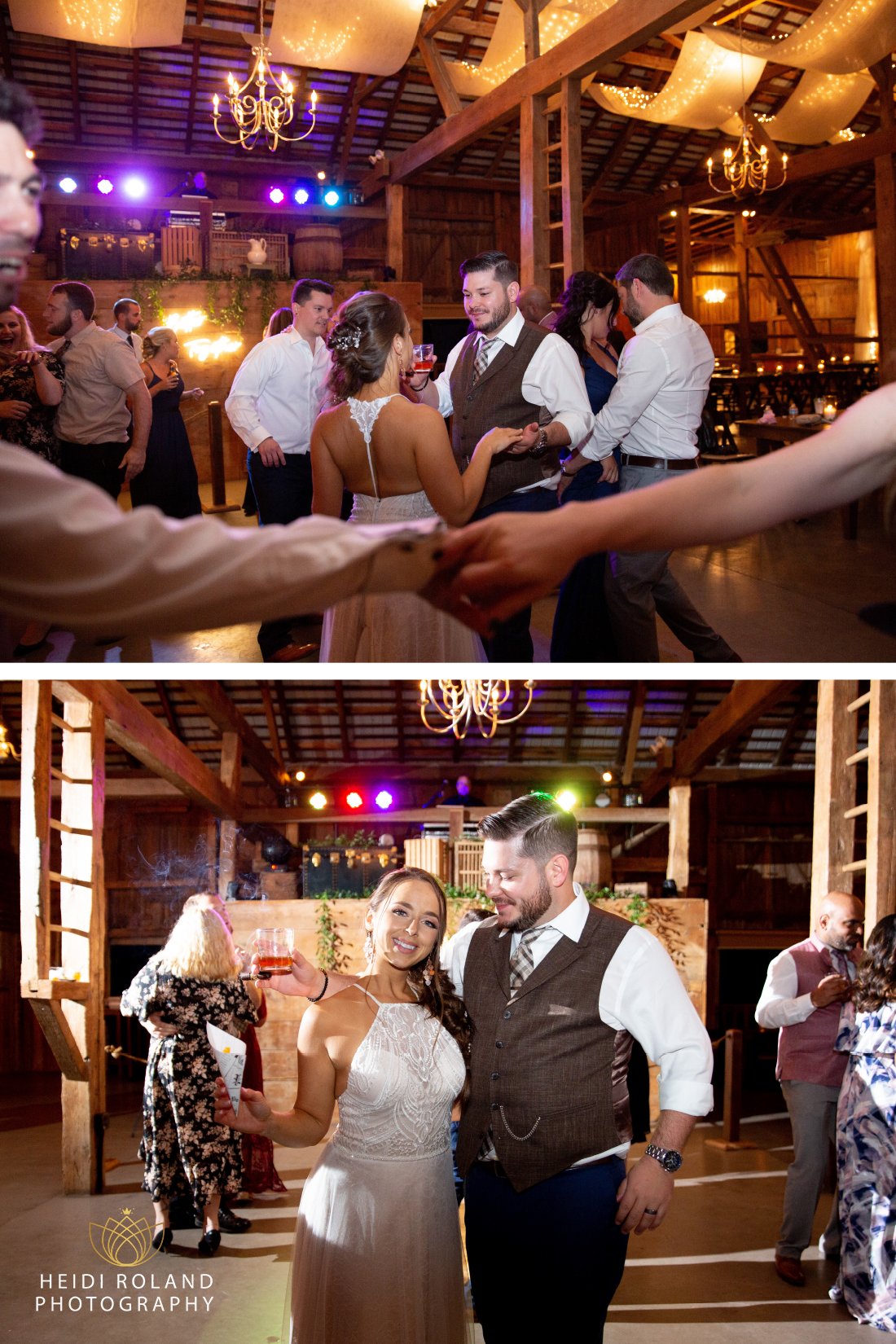 Bride and groom dancing in the barn at Stoltzfus Homestead Wedding 