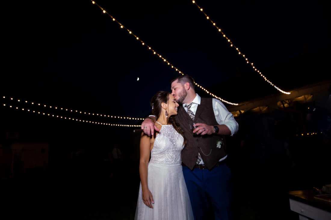 night photo of bride and groom at Stoltzfus Homestead Wedding 