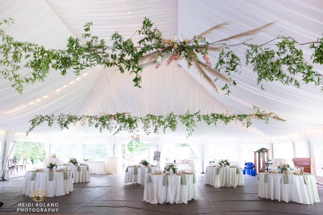 tented reception at hanging plants Ridgeland Mansion wedding venue Philadelphia
