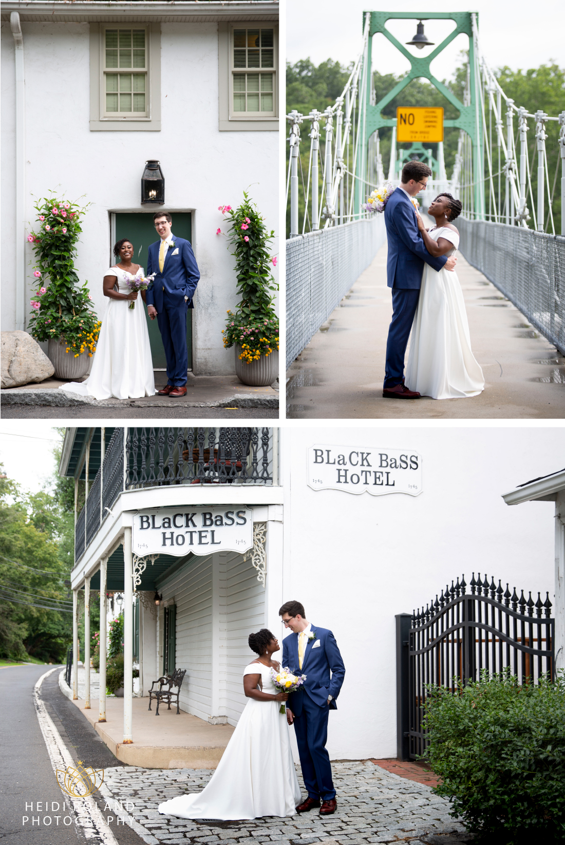 bride and groom at Black Bass Hotel riverside wedding venue