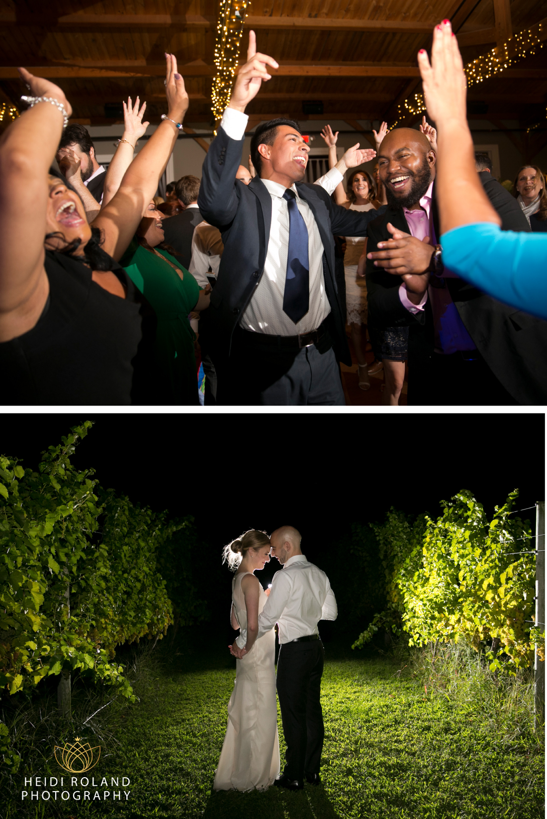 Willow Creek Winery wedding reception dancing and bride and groom night photo
