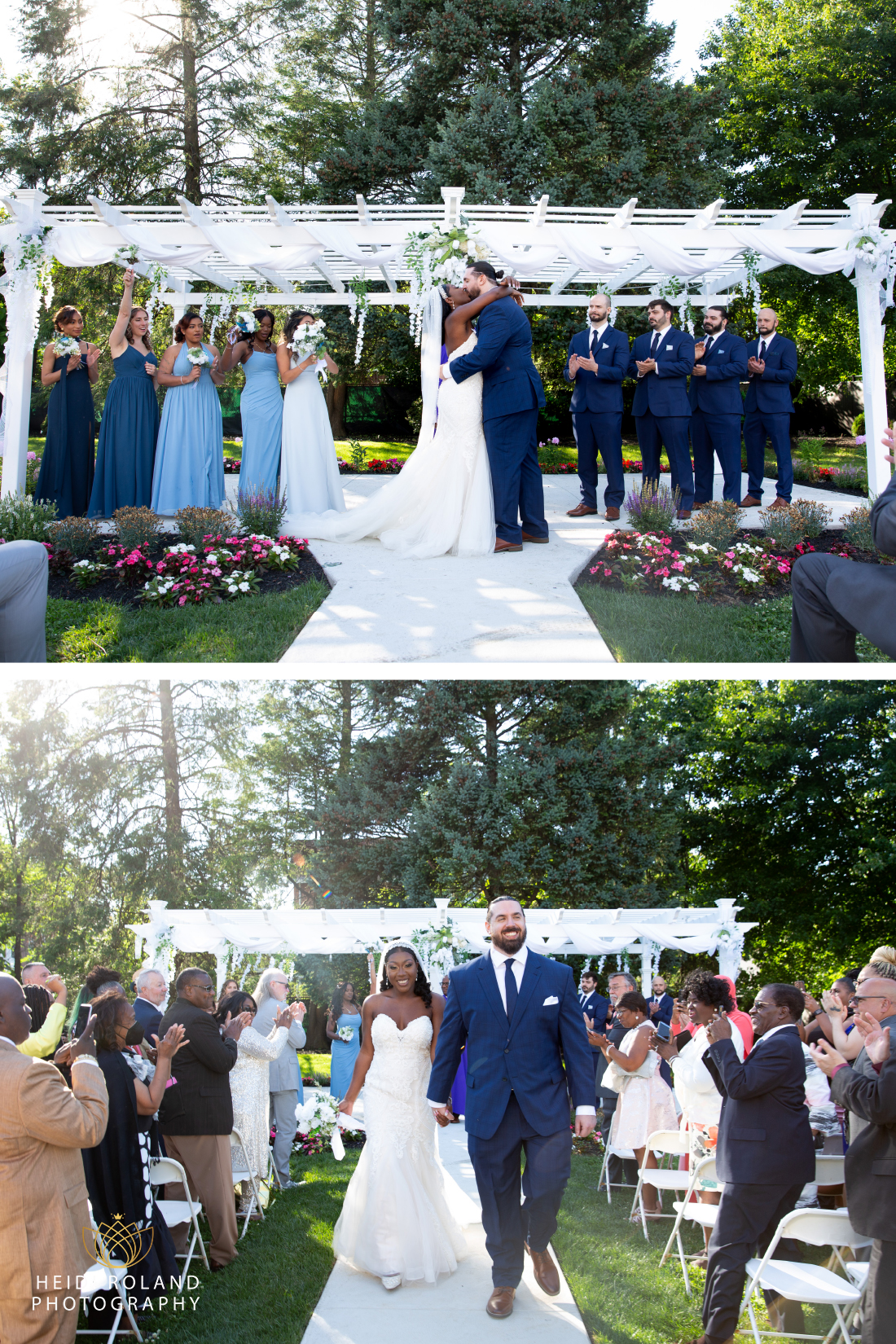 couples first kiss at germantown cricket club wedding