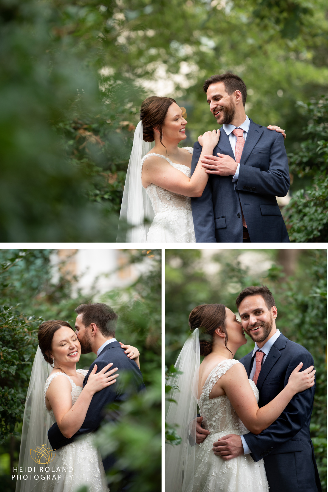 bride and groom in laughing garden in philadelphia
