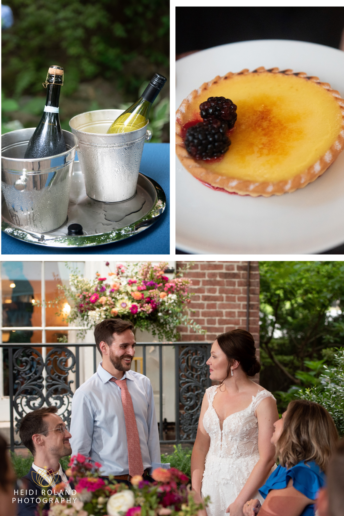 champagne and dessert at hill-physick house wedding 
