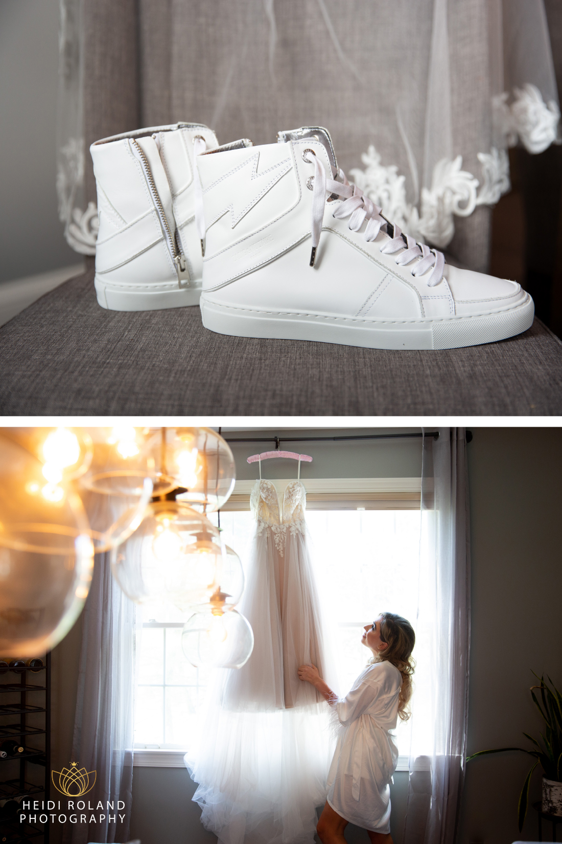 wedding high top sneaks during bridal getting ready 
