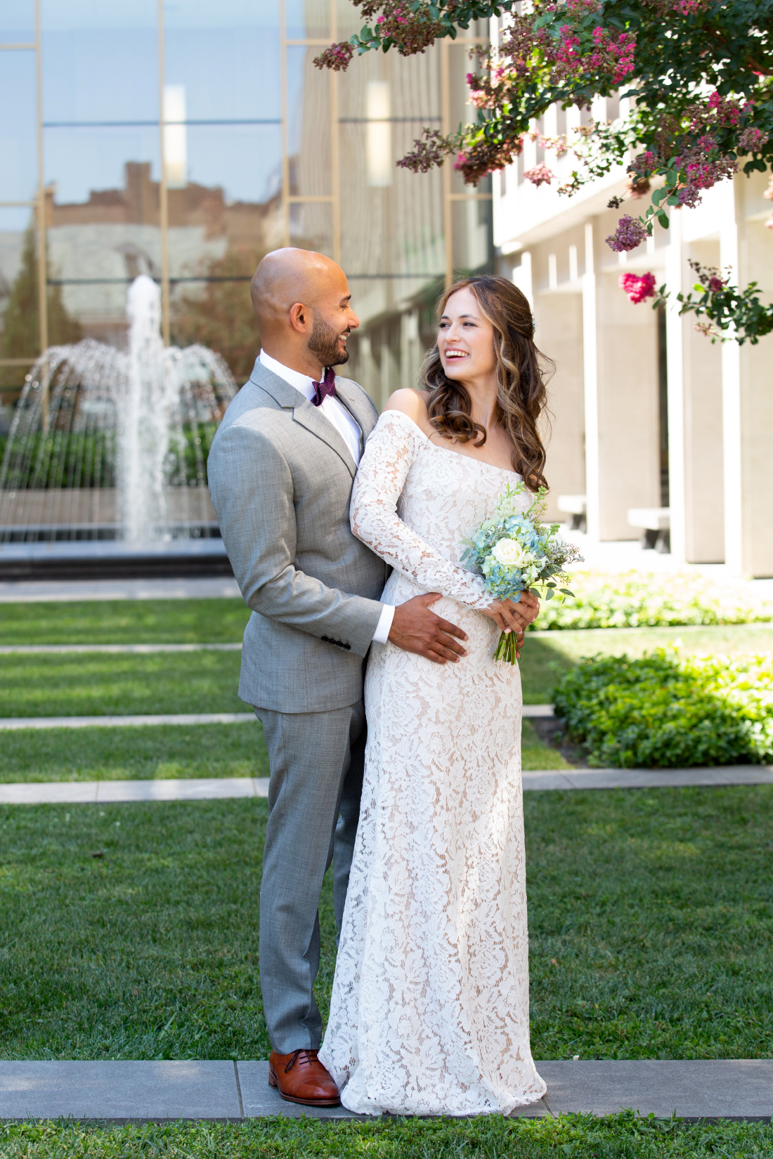 Historic Chester County Courthouse wedding photos bride and groom smiling