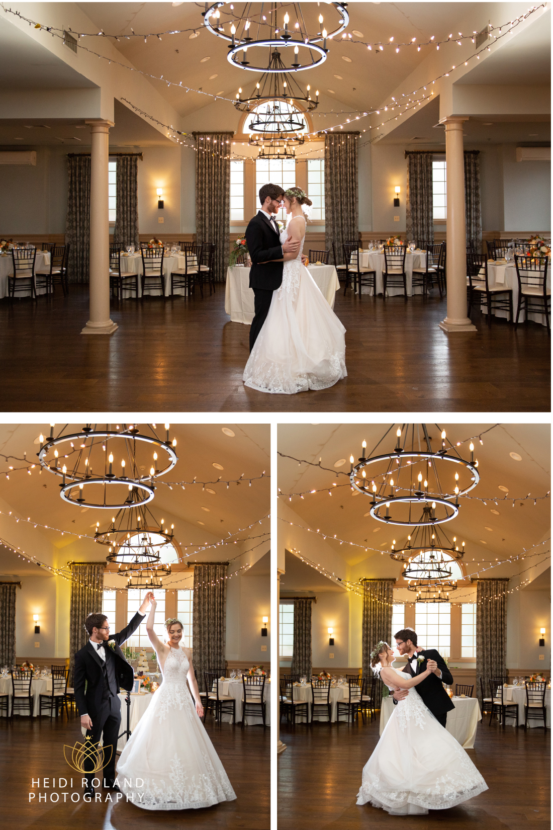 Bride and Groom dancing together before guests arrived for their Joseph Ambler Inn wedding reception 