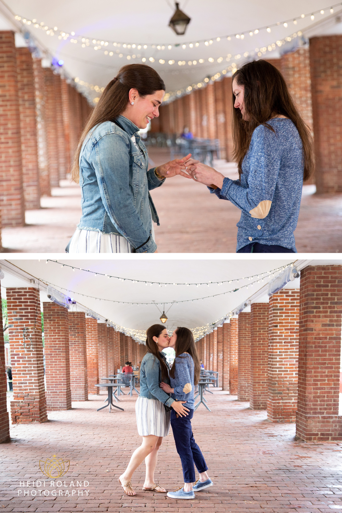 Philadelphia couple kissing in Headhouse Square after proposal 