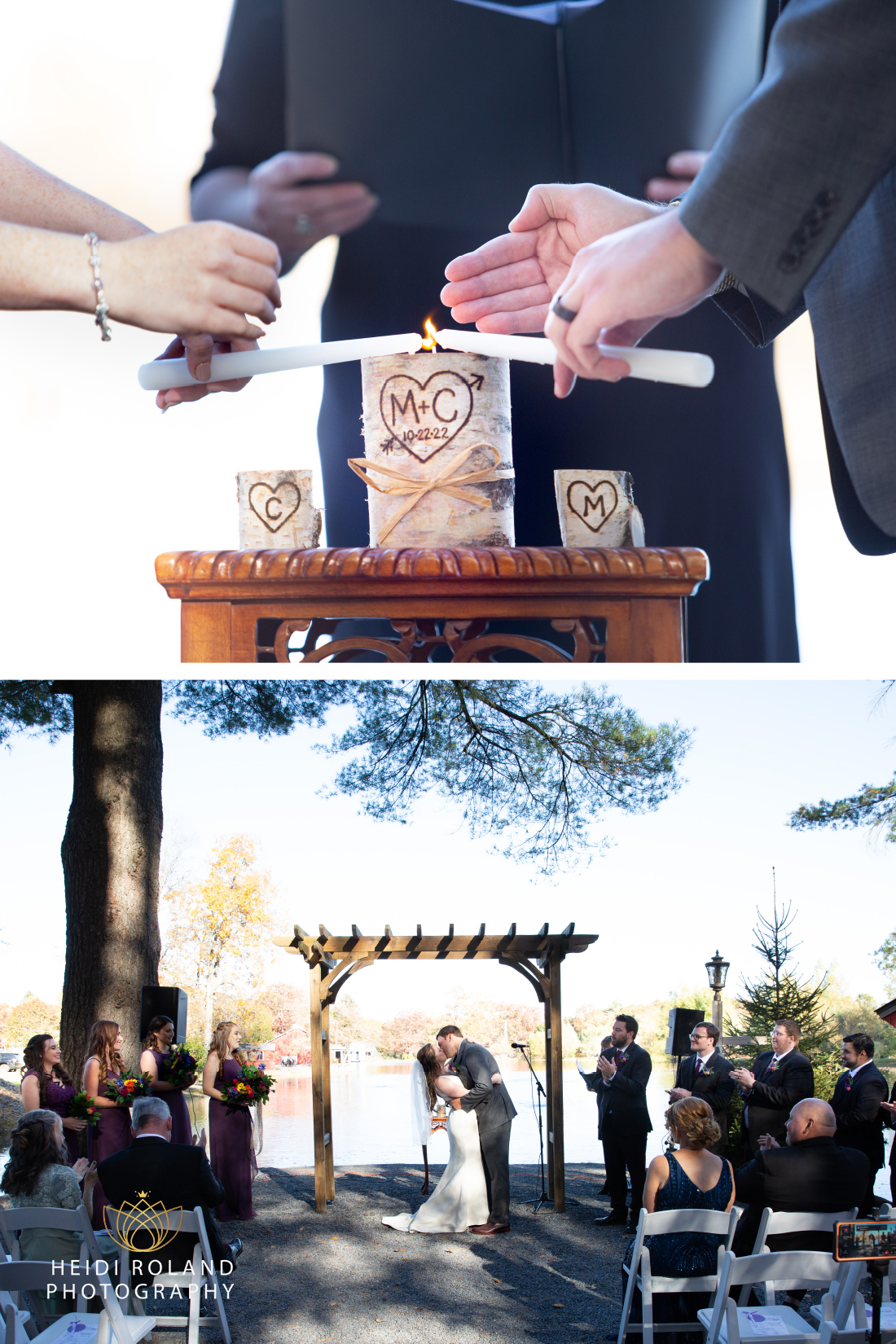 Bride and groom lighting candle during wedding ceremony in PA wedding 