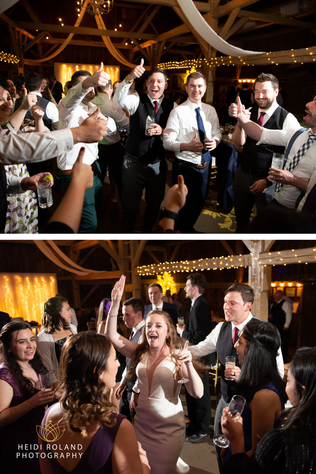 Bride and groom dancing with their loved ones during wedding reception
