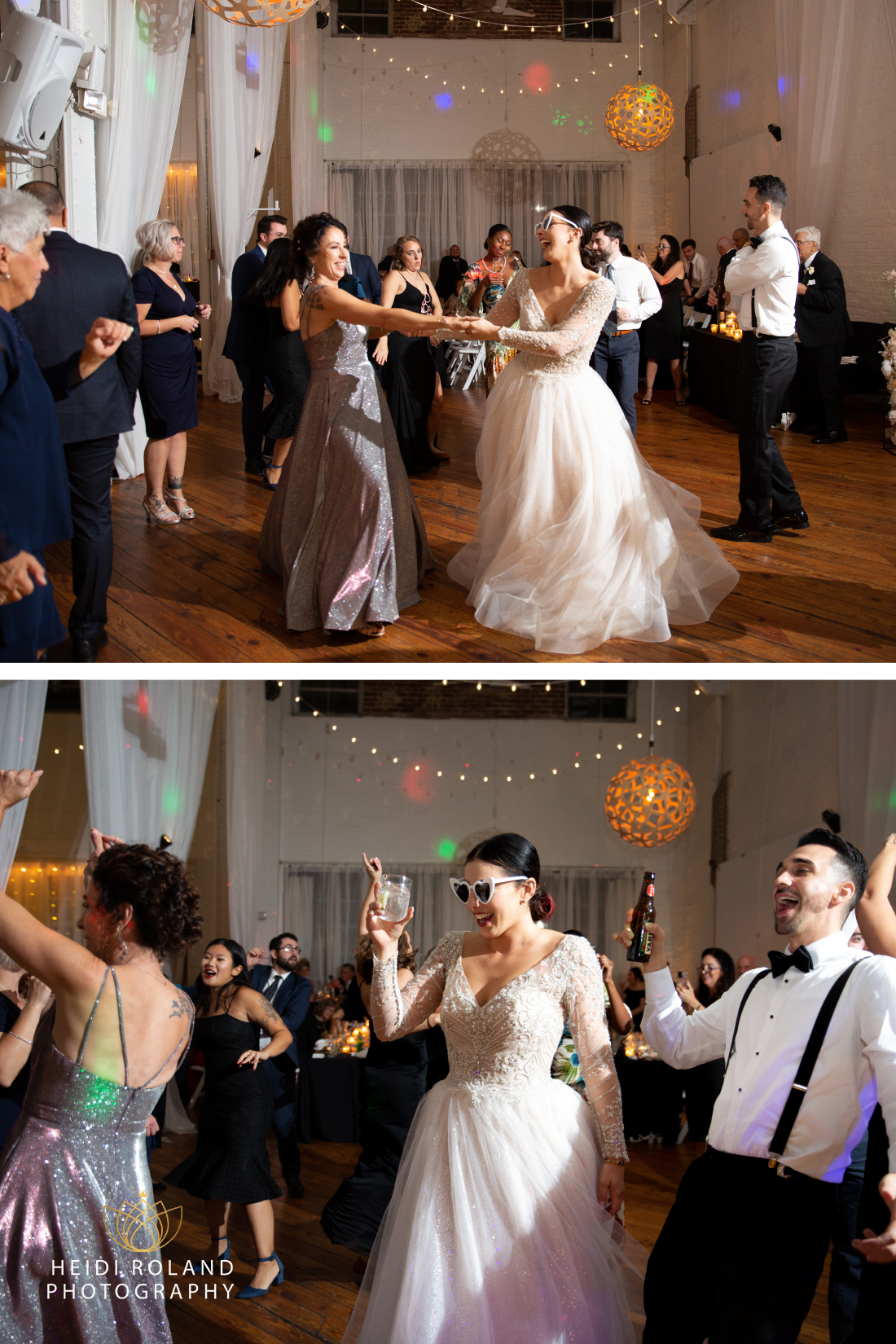 Bride dancing and celebrating on the dance floor during her wedding in philadelphia