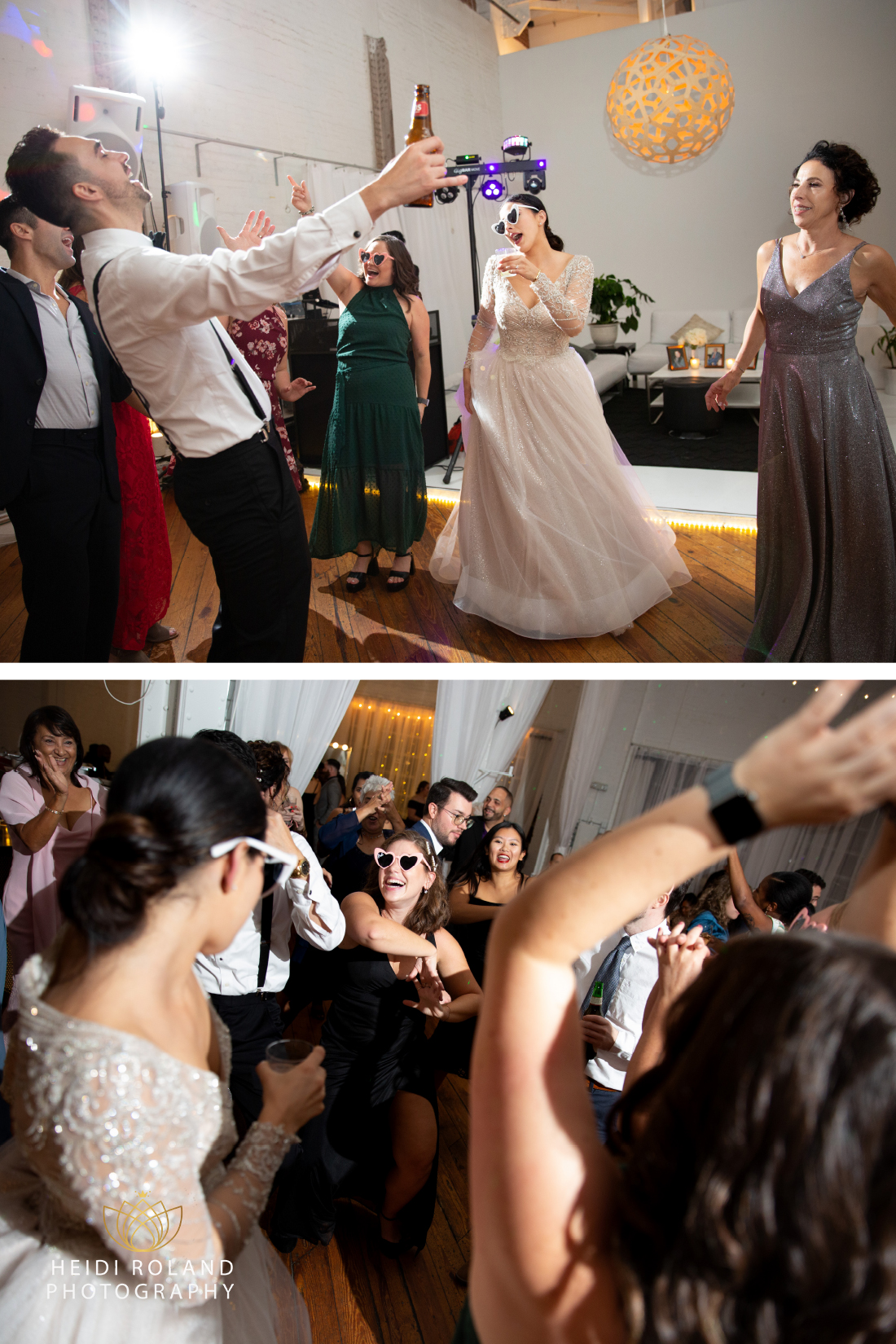 Philadelphia Bride and groom singing on the dance floor surrounded by their loved ones