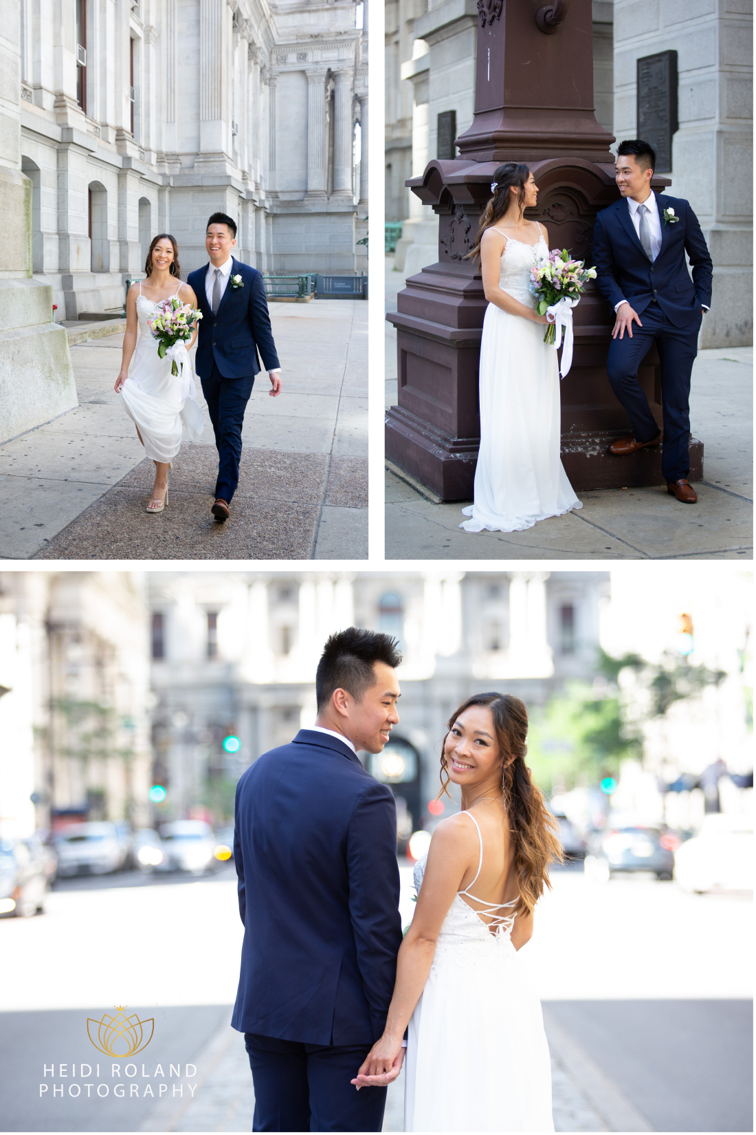 Bride and Groom walking down Broad Street in Philly