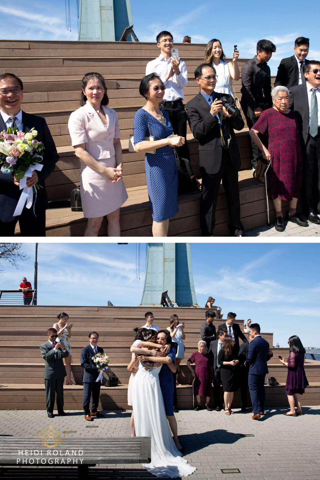 Family smiling and celebrating Race Street Pier wedding
