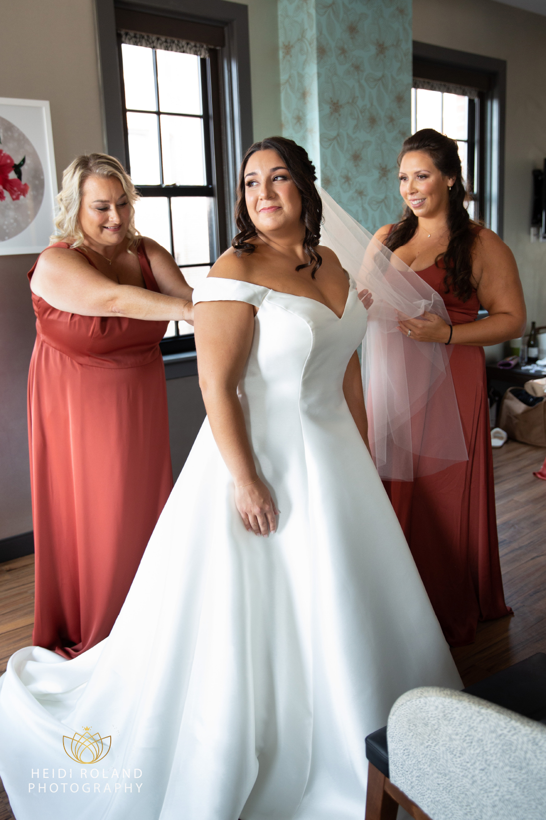 bride with her bridesmaids on her wedding day in philadelphia