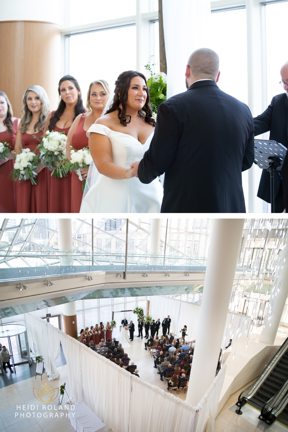 Bride and groom exchanging vows at the cira centra atrium in philadelphia