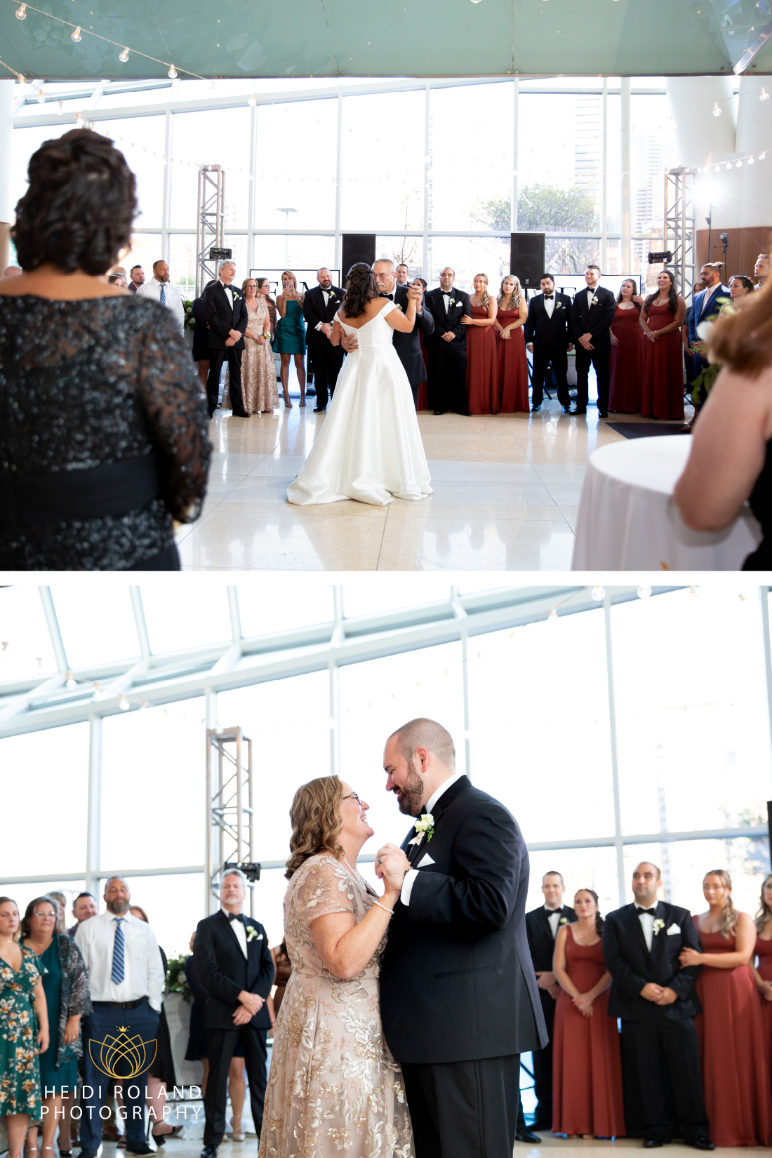 Bride and groom doing father/daughter and mother/son dances in philadelphia