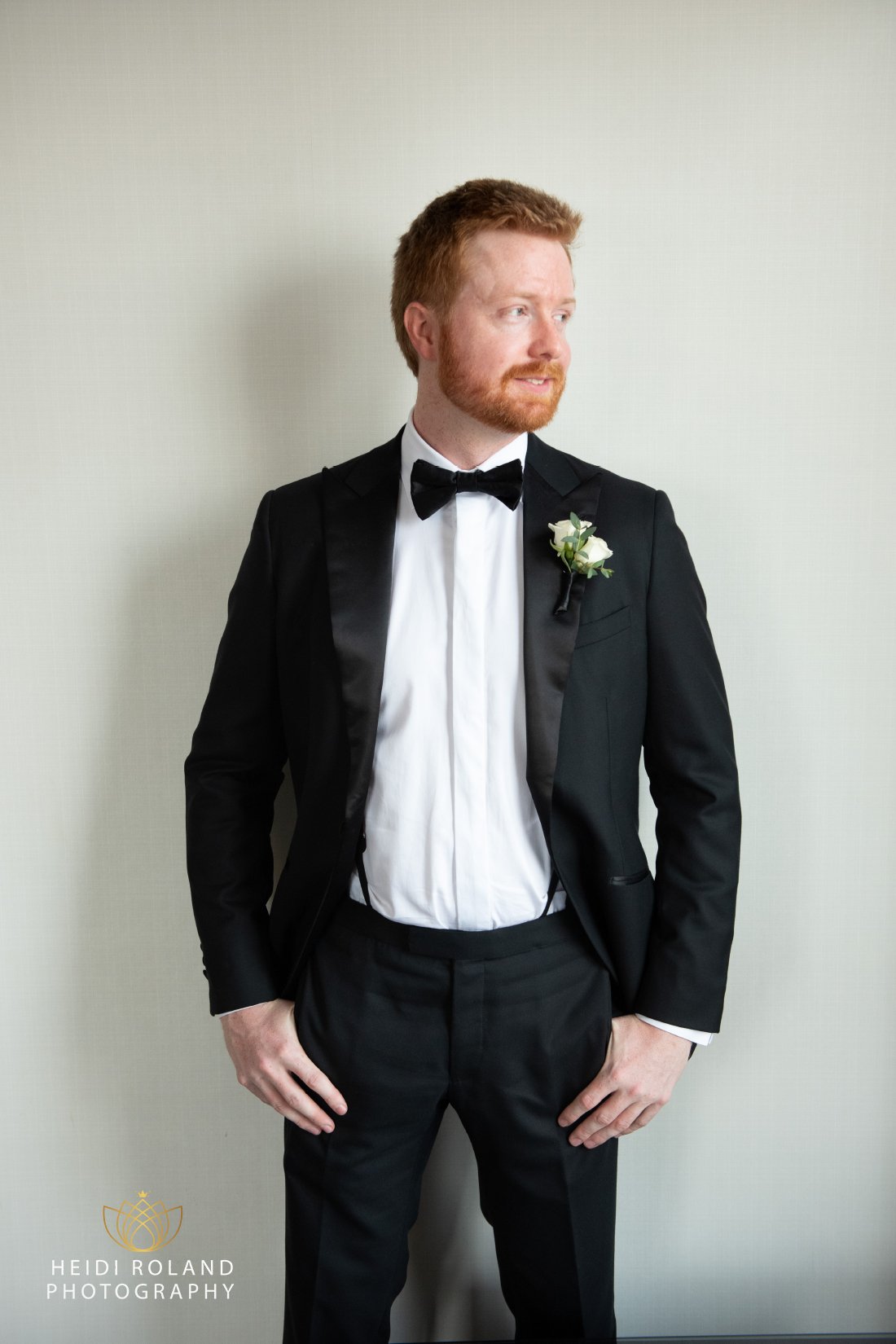 Groom in tuxedo before philadelphia wedding
