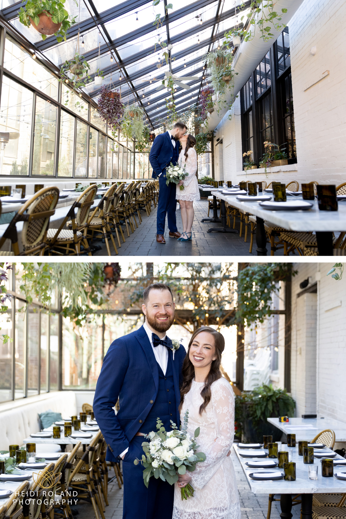 Bride and groom in greenhouse at Osteria Restaurant Philadelphia