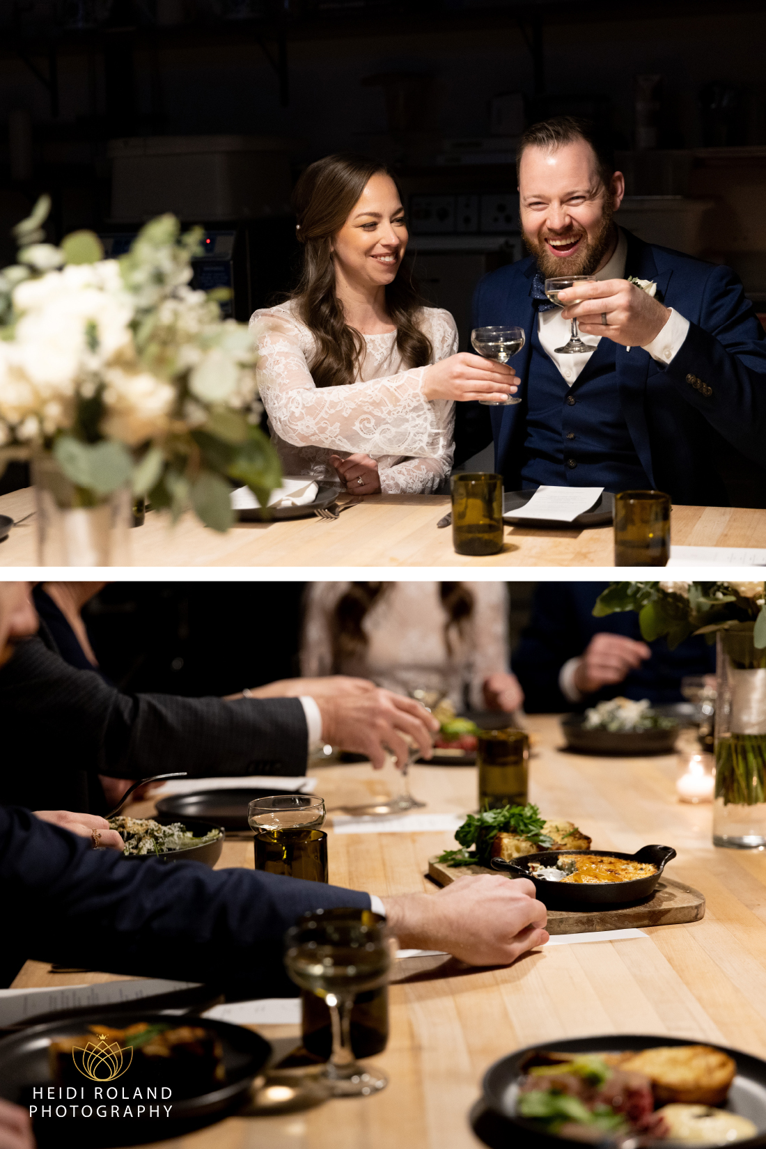 Bride and groom cheers at small Osteria Restaurant Wedding Philadelphia reception