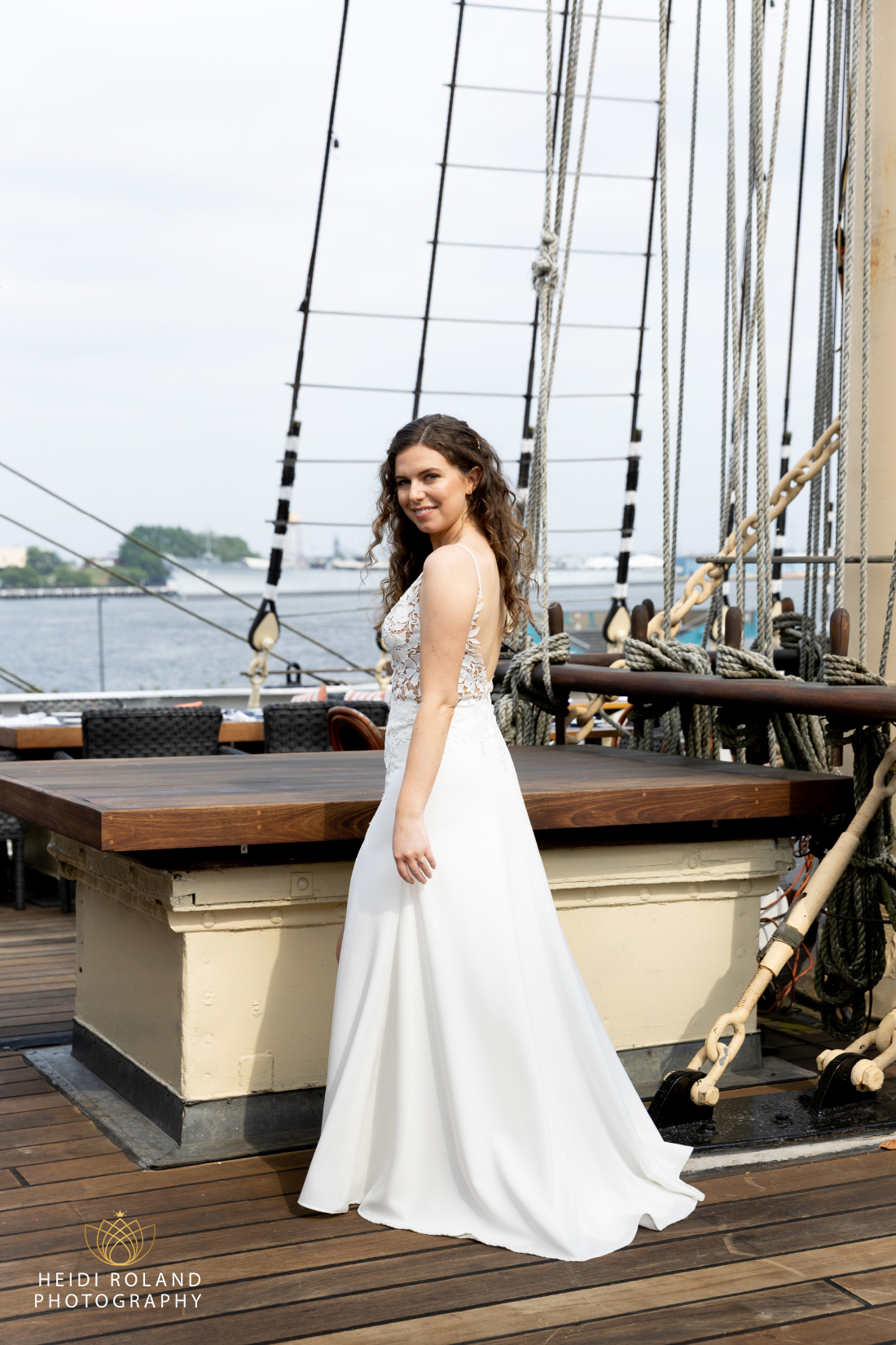 Bride on a boat in Philadelphia