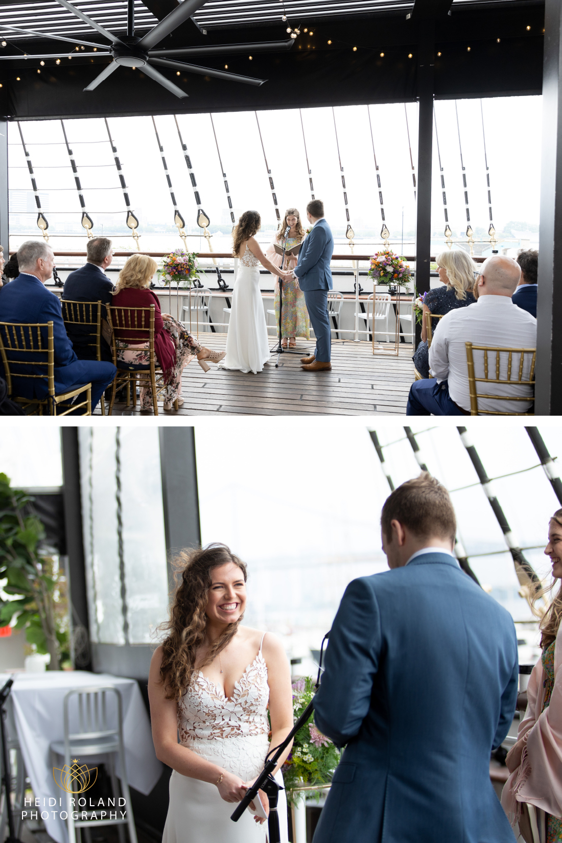 bride and groom saying their vows on the Moshulu boat wedding Philadelphia PA